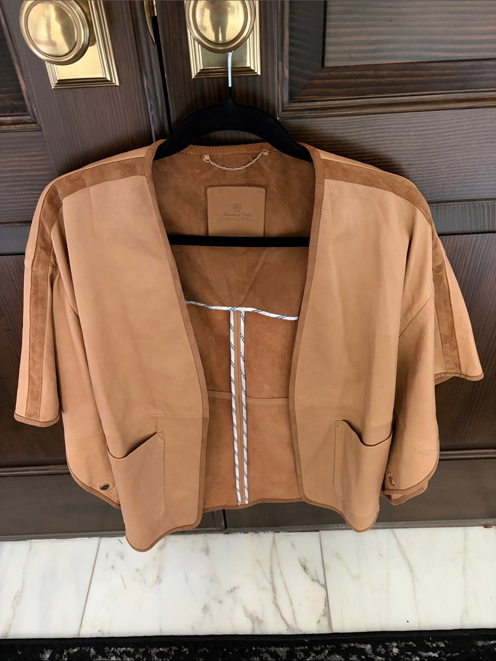 Massimo Dutti Tan gorgeous Leather Open-Front Shirt Jacket med